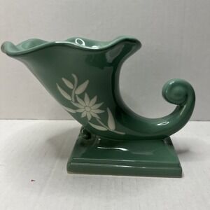 Vintage Green Abingdon Pottery Cornucopia Horn of Plenty  Planter~Succulents‎